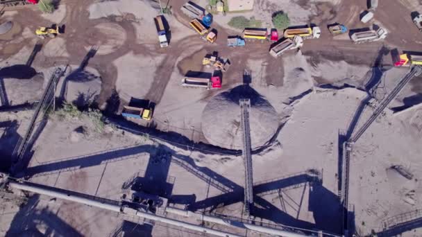 Stone Sorting Conveyor Belt Large Quarry Top Aerial View — Stock Video