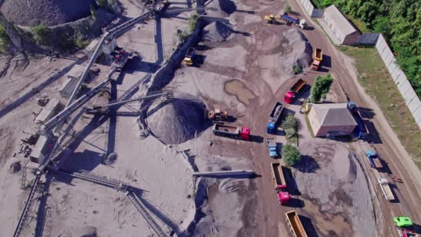 Aerial View Stone Crusher Plant Machine Work Process Conveyor Belt — Stockvideo