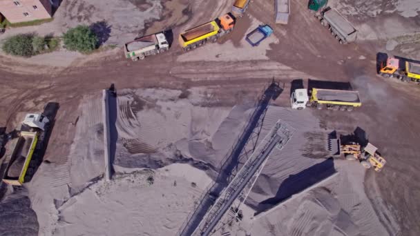 Aerial View Stone Crusher Plant Machine Work Process Conveyor Belt — Stock Video