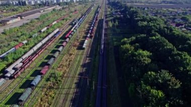 Freight Station with trains, cargo transportation