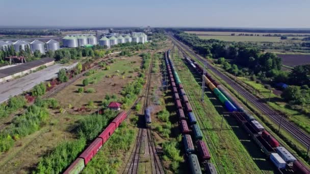 Єднання Залізничних Вантажних Станцій Великою Кількістю Поїздів Колійних Ліній — стокове відео