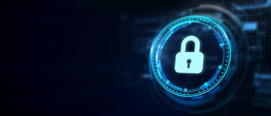 Siber güvenlik veri koruması iş teknolojisi gizlilik kavramı. 3d illüstrasyon