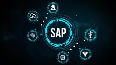 İnternet, iş, teknoloji ve ağ konsepti. Sanal ekran veri merkezinde SAP Sistem Yazılım Otomasyonu kavramı.