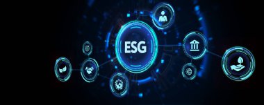 ESG Çevre Sosyal Yönetimi kavramı. Teknoloji, internet ve ağ konsepti. 3d illüstrasyon