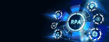 RPA Robotik İşlem Otomasyon Teknolojisi Konsepti. İş, teknoloji, internet ve ağ konsepti 3D illüstrasyon