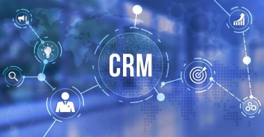İnternet, iş, teknoloji ve ağ konsepti. CRM Müşteri İlişkileri Yönetimi. 3d illüstrasyon.