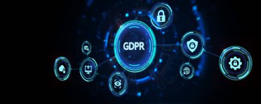 GDPR Kişisel Veri Koruma Yönetmeliği Siber Güvenlik. İş, Teknoloji, İnternet ve Ağ Konsepti 3D illüstrasyon
