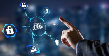 İnternet, iş, teknoloji ve ağ konsepti. Siber güvenlik veri koruması iş teknolojisi gizlilik kavramı. Sanal düğme