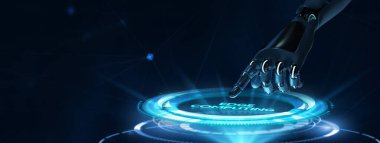 Modern bilişim teknolojisini sanal ekrana yansıt. İş, teknoloji, internet ve ağ konsepti. 3d illüstrasyon