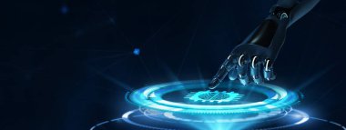 Nesnelerin interneti - IOT konsepti. İşadamı IOT ürünleri ve çözümler sunuyor. 3d illüstrasyon