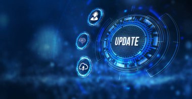 İnternet, iş, teknoloji ve ağ konsepti. Yazılım bilgisayar programını güncelle. 3d illüstrasyon.