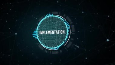 İnternet, iş, teknoloji ve ağ konsepti. Implementasyon, web teknolojisi konsepti. Sanal düğme