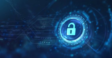 İnternet, iş, teknoloji ve ağ konsepti. Siber güvenlik veri koruması iş teknolojisi gizlilik kavramı. 3d illüstrasyon.