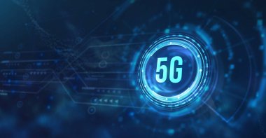İnternet, iş, teknoloji ve ağ konsepti. 5G ağı konsepti, yüksek hızlı mobil internet, yeni nesil ağlar. 3d illüstrasyon.
