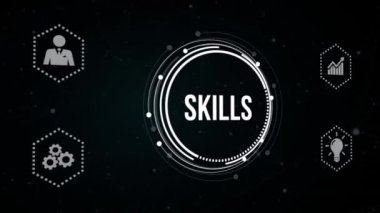 İnternet, iş, teknoloji ve ağ kavramı. Yetenekleri geliştirmek için koç motivasyonu. Eğitim konsepti. Antrenman. Liderlik becerileri. İnsan yetenekleri. Sanal düğme.