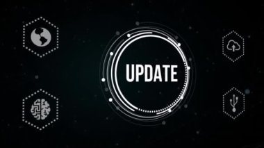 İnternet, iş, teknoloji ve ağ konsepti. Yazılım bilgisayar programını güncelle. Sanal düğme.