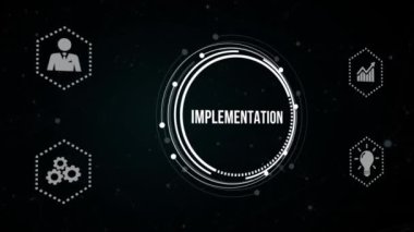 İnternet, iş, teknoloji ve ağ konsepti. Implementasyon, web teknolojisi konsepti. Sanal düğme.