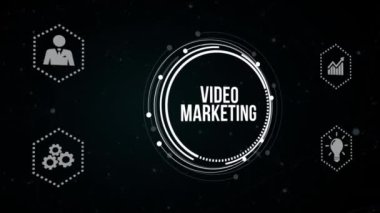 İnternet, iş, teknoloji ve ağ konsepti. Ekranda video pazarlama ve reklam konsepti var. Sanal düğme.