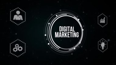 İnternet, iş, teknoloji ve ağ konsepti. Dijital pazarlama içeriği planlama reklam stratejisi konsepti. Sanal düğme.