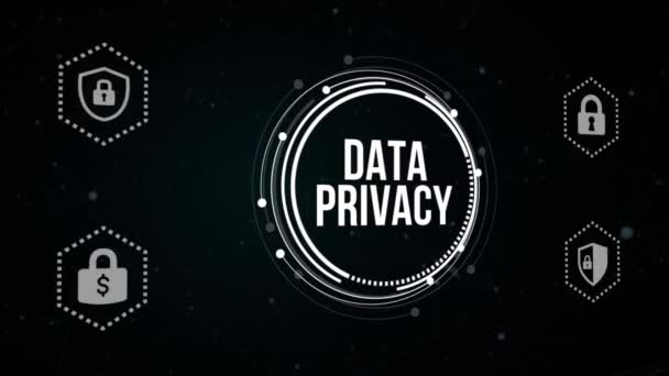 インターネット ビジネス テクノロジー ネットワークの概念 サイバーセキュリティデータ保護ビジネス技術プライバシーコンセプト バーチャルボタン — ストック動画