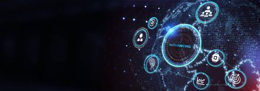 İş, Teknoloji, İnternet ve ağ konsepti. İnsan Kaynakları 'nın dış kaynak kullanımı. 3d illüstrasyon