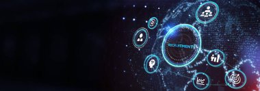 İş, Teknoloji, İnternet ve ağ konsepti. İşe alım kariyeri çalışanı İK İnsan Kaynakları konseptiyle röportaj yapıyor. 3d illüstrasyon