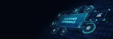 İş, Teknoloji, İnternet ve ağ konsepti. Teknoloji geleceği. Sanal ekran düğmesi: Müşteri 3D İllüstrasyon Deneyimi