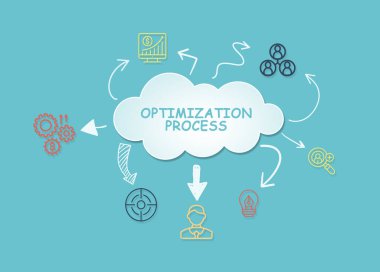 İnternet, iş, teknoloji ve ağ konsepti. Optimizasyon Yazılım Teknolojisi Süreç Sistemi İş Konsepti. 3d illüstrasyon.