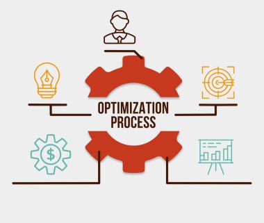 İnternet, iş, teknoloji ve ağ konsepti. Optimizasyon Yazılım Teknolojisi Süreç Sistemi İş Konsepti. 3d illüstrasyon.