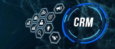 İnternet, iş, teknoloji ve ağ konsepti. CRM Müşteri İlişkileri Yönetimi. 3d illüstrasyon.