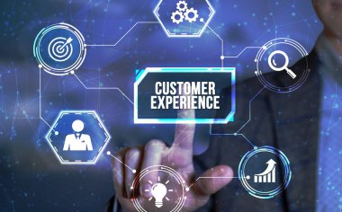 İnternet, iş, teknoloji ve ağ konsepti. CUSTOMER Deneysel Yazı, Sosyal Ağ Konsepti. Sanal düğme