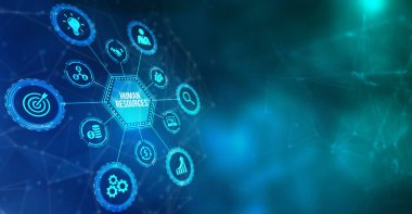 İnternet, iş, teknoloji ve ağ kavramı. İnsan Kaynakları İK yönetim kavramı. 3d illüstrasyon.