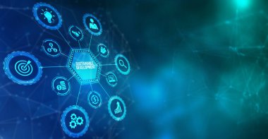 İnternet, iş, teknoloji ve ağ konsepti. DEVELOPMENT yazıtları, bulut teknolojisi konsepti. 3d illüstrasyon.