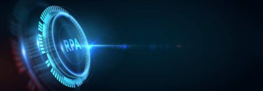RPA Robotik İşlem Otomasyon Teknolojisi Konsepti. İş, teknoloji, internet ve ağ konsepti 3D illüstrasyon