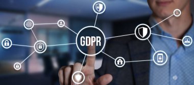 İnternet, iş, teknoloji ve ağ konsepti. Siber güvenlik veri koruması iş teknolojisi gizlilik kavramı. Sanal düğme.