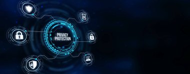 İnternet, iş, teknoloji ve ağ konsepti. Siber güvenlik veri koruması iş teknolojisi gizlilik kavramı. 3d illüstrasyon