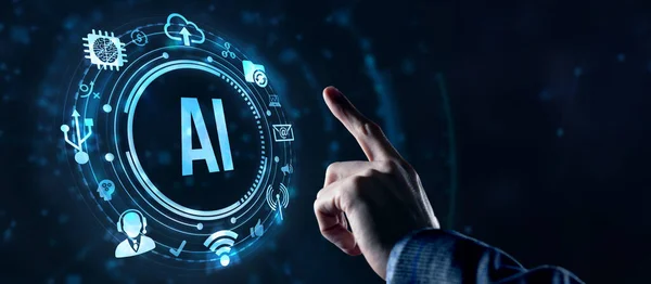 İnternet, iş, teknoloji ve ağ konsepti. Yapay zeka ve yapay zeka kavramı. Sanal düğme.