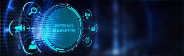 İnternet pazarlama dijital online reklam otomasyonu. İş, Teknoloji, İnternet ve ağ konsepti. 3d illüstrasyon