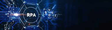 RPA Robotik İşlem Otomasyon Teknolojisi Konsepti. İş, teknoloji, internet ve ağ konsepti. 3B illüstrasyon