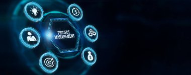 İnternet, iş, teknoloji ve ağ konsepti. Proje yönetimi konsepti. 3d illüstrasyon.