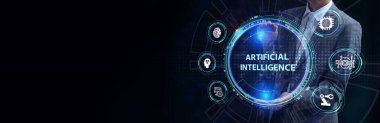 Yapay zeka (yapay zeka), makine öğrenme ve modern bilgisayar teknolojileri kavramları. İş, Teknoloji, İnternet ve ağ kavramı. 