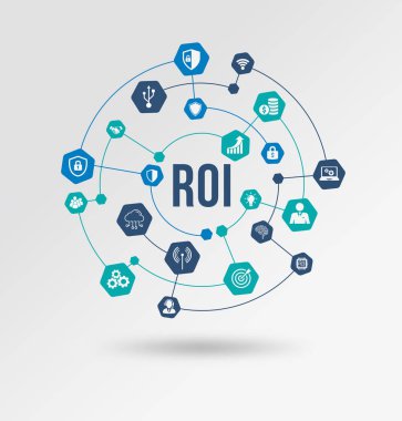 İnternet, iş, teknoloji ve ağ konsepti. ROI Yatırım Finansal Büyüme Konseptine Dönüş. 3d illüstrasyon.