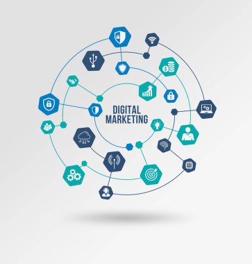 İnternet, iş, teknoloji ve ağ konsepti. Dijital pazarlama içeriği planlama reklam stratejisi konsepti. 3d illüstrasyon.