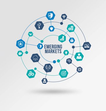 İnternet, iş, teknoloji ve ağ konsepti. Gelişmekte olan piyasalar. 3d illüstrasyon.