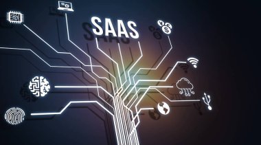 İnternet, iş, teknoloji ve ağ konsepti. Servis SaaS olarak yazılım. Yazılım konsepti. 3d illüstrasyon.