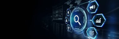 Arama tuşu. İnternet veri ağı ağ konsepti taranıyor. Sadece düğmeye bas 3D illüstrasyon