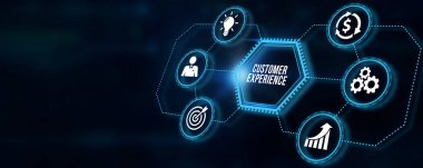 İnternet, iş, teknoloji ve ağ konsepti. Teknoloji geleceği. Müşteri Tecrübesi. 3d illüstrasyon.