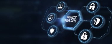 İnternet, iş, teknoloji ve ağ konsepti. Siber güvenlik veri koruması iş teknolojisi gizlilik kavramı. 3d illüstrasyon