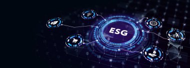 ESG Çevre Sosyal Yönetimi kavramı. Teknoloji, internet ve ağ konsepti. 3d illüstrasyon