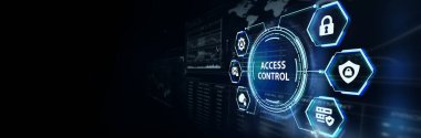 İş, Teknoloji, İnternet ve ağ konsepti. Sanal ekran: Erişim kontrolü. 3d illüstrasyon